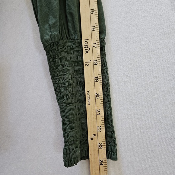 Pomander Place Dress sz M Ceci Smocked Long Sleeve Green Tiered Cotton Mini Boho - Picture 7 of 16